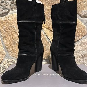 Cynthia Vincent black suede boots. Size 8. Back zipper